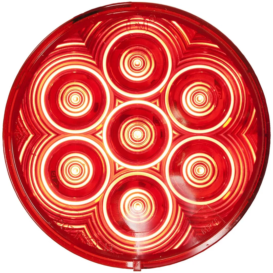 V826KR-7 – PETERSON MFG Trailer Light, Stop/ Turn/ Tail Light LED Bulb Round Red Lens 4 Inch Diameter With Grommet An...